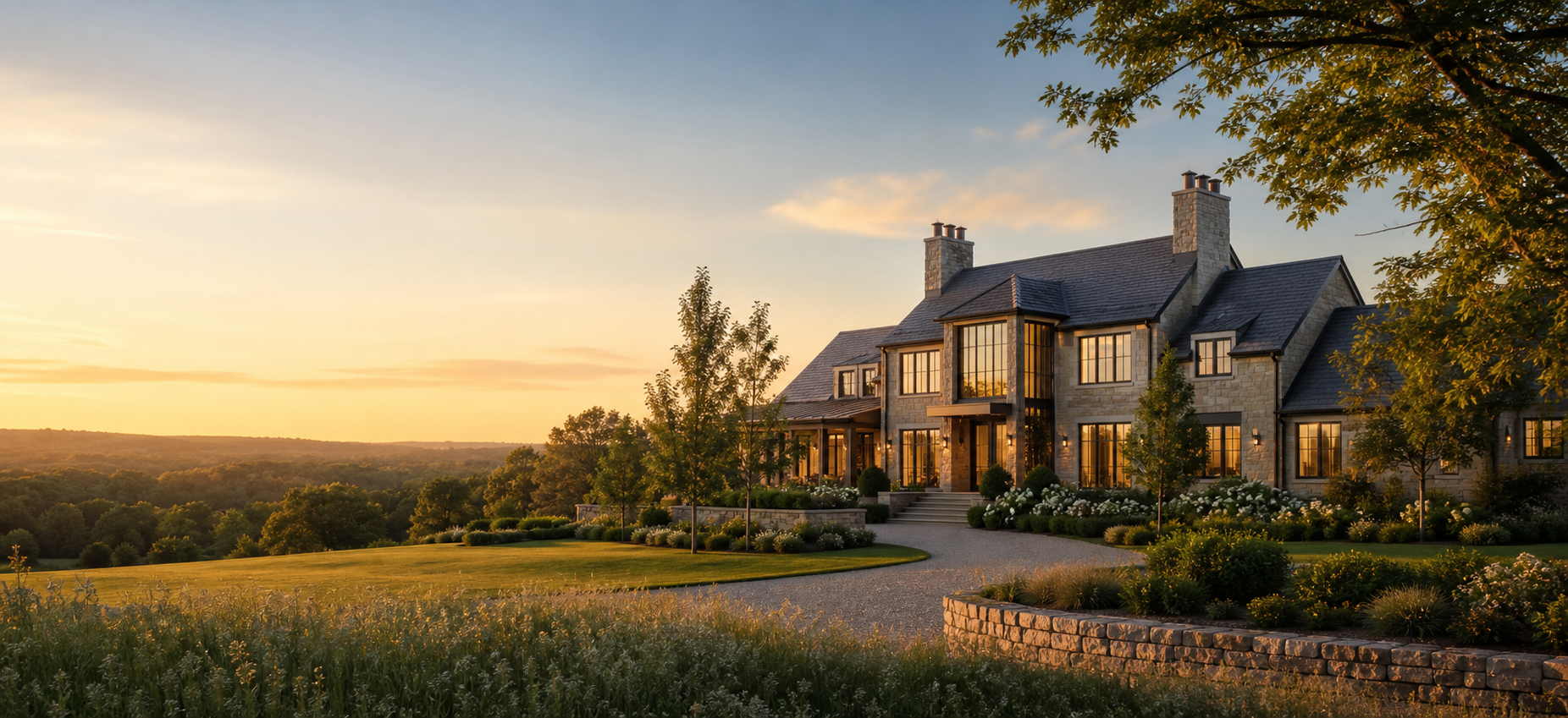 Private Bucks County estate at golden hour